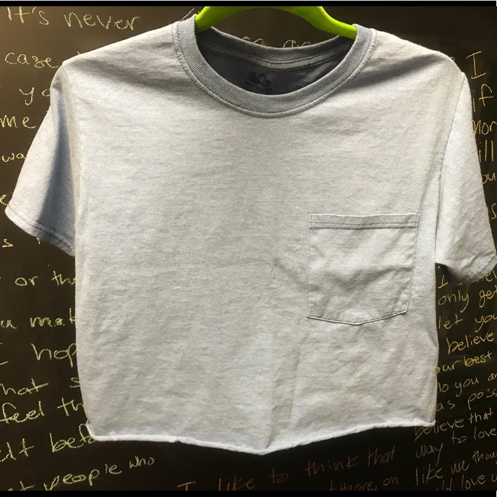 3 FOR $10 LIGHT BLUE CROPPED POCKET TEE